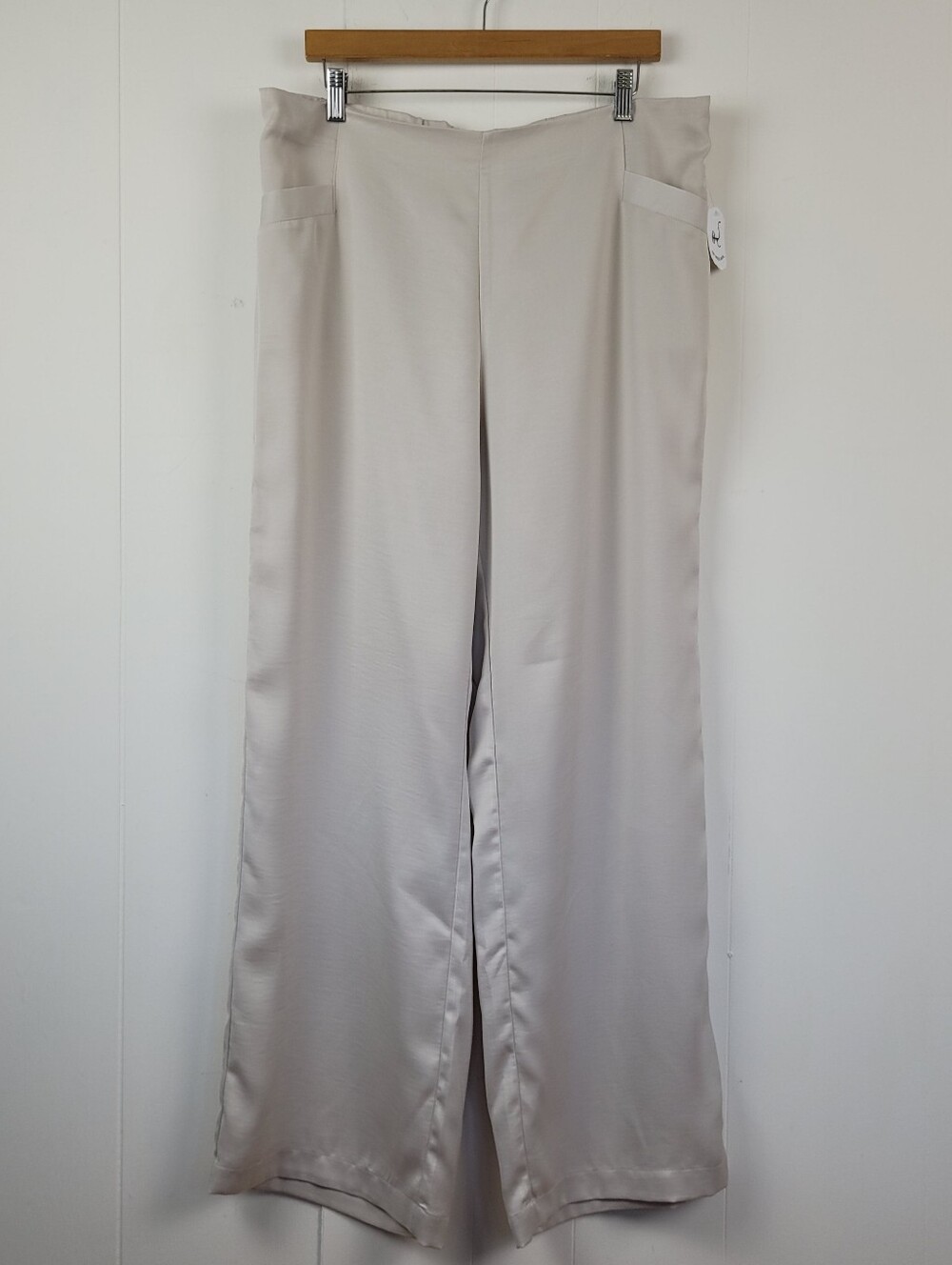 Cleo Large Cream Satin Wide Leg Dress Pants